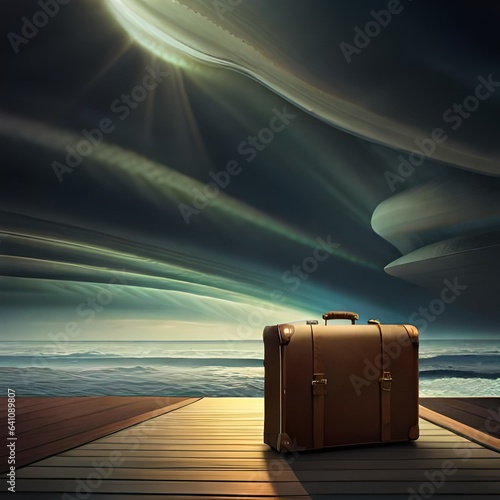 old suitcase on the beach