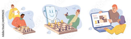Game together. Family fun. Friendship time. Vector illustration. The characters in game came alive with each players unique strategies and actions Lets gather our friends and have game night full of