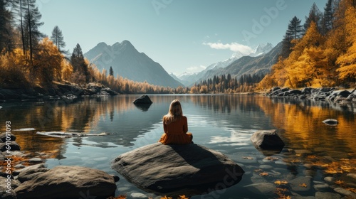 Land and Lake: The Meditative Stance of a Hiker Amidst Natural Beauty