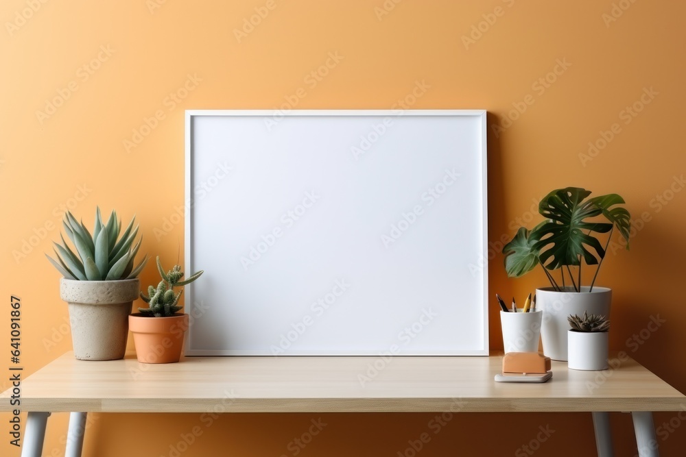 Fototapeta premium Photo frame on wall with living room setting.