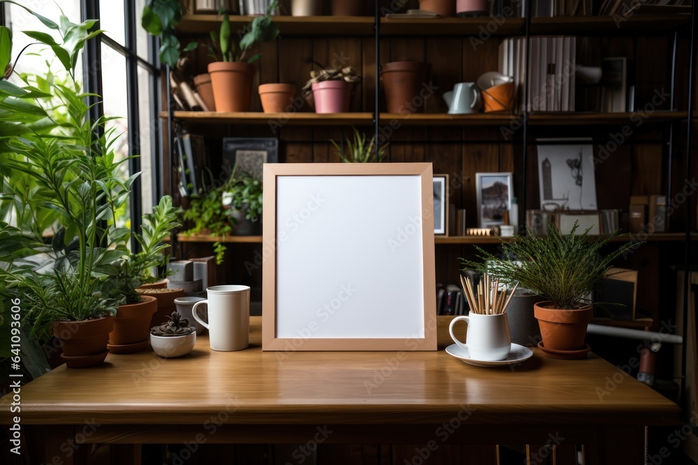 Photo frame on wall with living room setting. Photo frame on wall with living room setting.