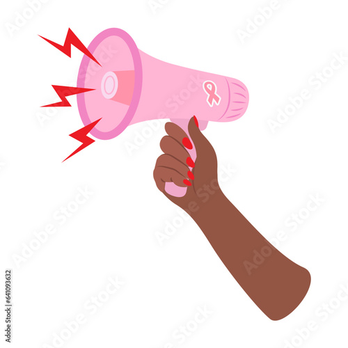 Hand holding megaphone flat illustration