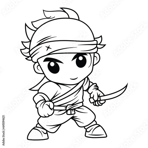 cute ninja coloring page for kids isolated clean and minimalistic simple line artwork