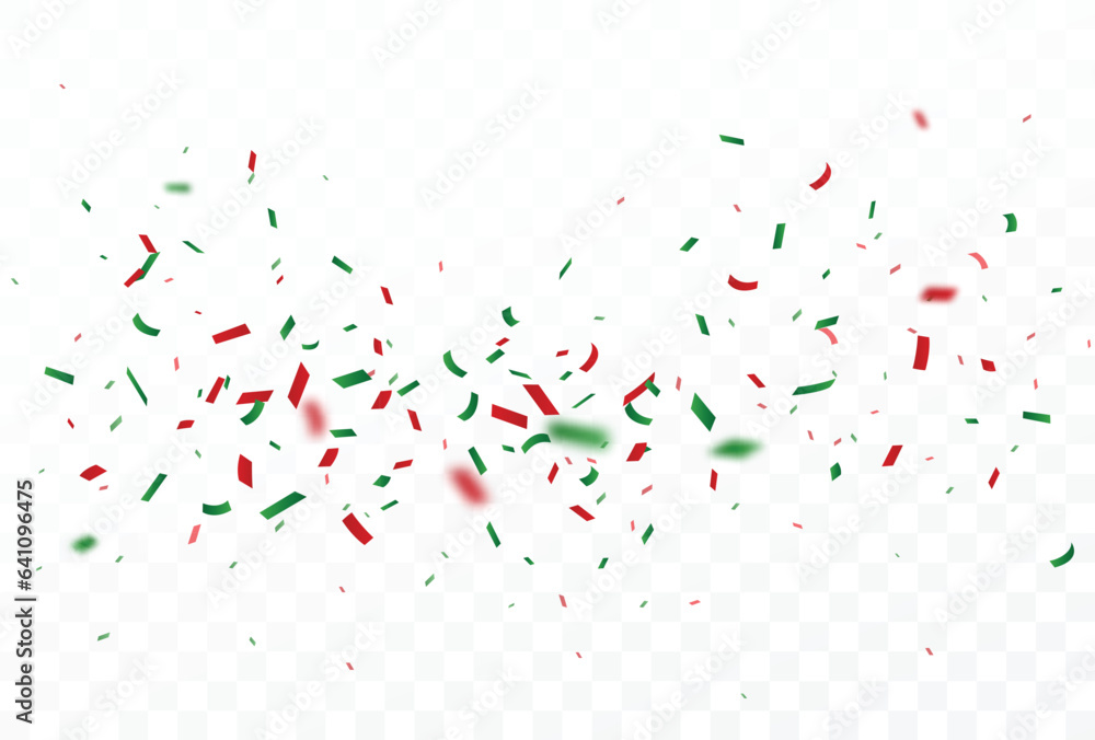 Christmas celebration confetti banner, green and red, isolated on white background