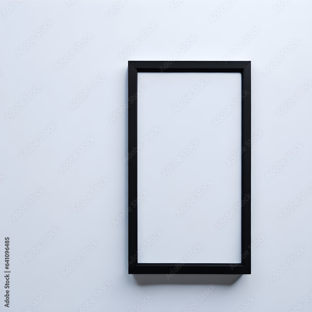 Generative KI schwarzer leerer Bilderrahmen auf weißer Wand Generative KI schwarzer leerer Bilderrahmen auf weißer Wand