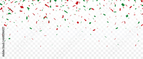 Christmas celebration confetti banner, green and red, isolated on white background