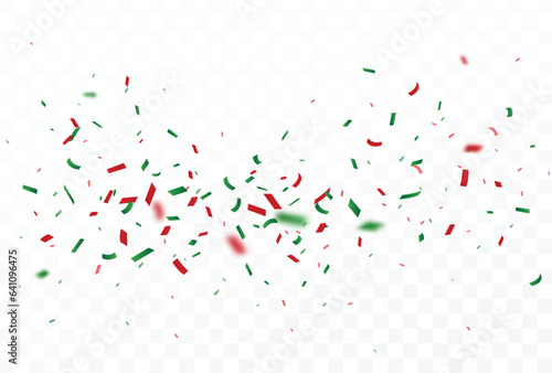 Christmas celebration confetti banner  green and red  isolated on white background