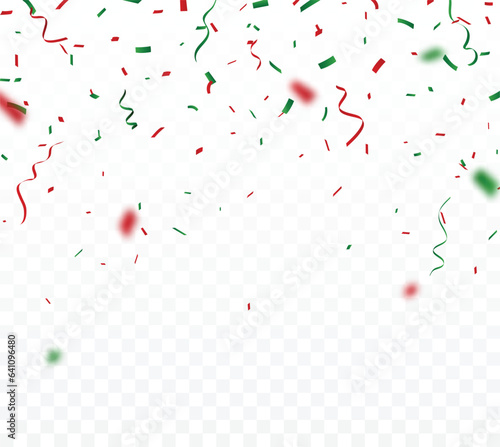 Photographie Christmas celebration confetti banner, green and red, isolated on white backgrou