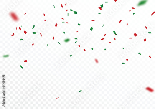 Christmas celebration confetti banner, green and red, isolated on white background