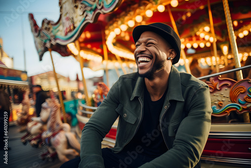 portrait of happy black man in fairground