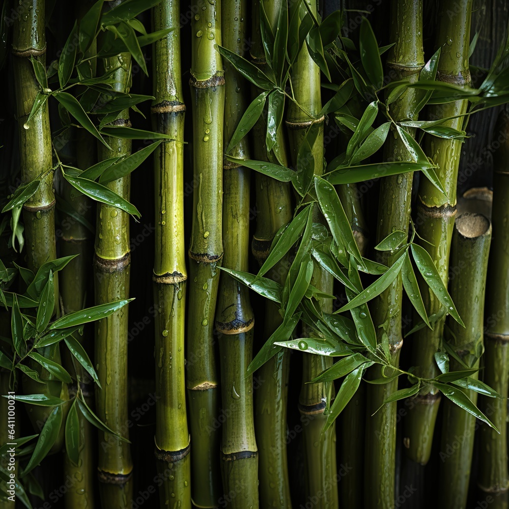 Fototapeta premium Green bamboo texture. Oriental grass fence seamless pattern. Wallpaper, background