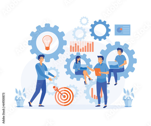 Communication and teamwork concept, Business people working together in team, scene of company structure organization and management. flat vector modern illustration