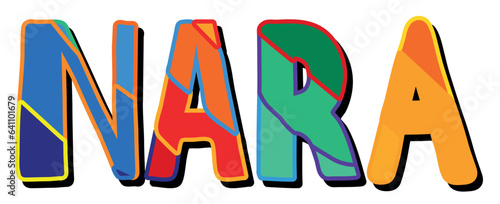 NARA. Bright cartoon color doodle isolated typographic inscription, Illustrated text. Place in Japan NARA for print, Japanese travel resources, social network, adv banner, t-shirt design