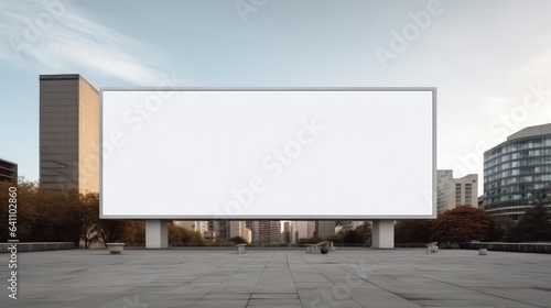 Large billboard advertisement mockup on modern building exterior at large city.