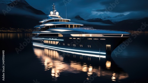Modern yacht cruising in sea at night, Luxurious super yacht. © visoot