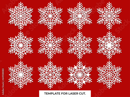 Christmas coaster snowflake with Lotus Mandala Vector Template Set for Cutting and Printing. Oriental silhouette ornament. Vector coaster design	