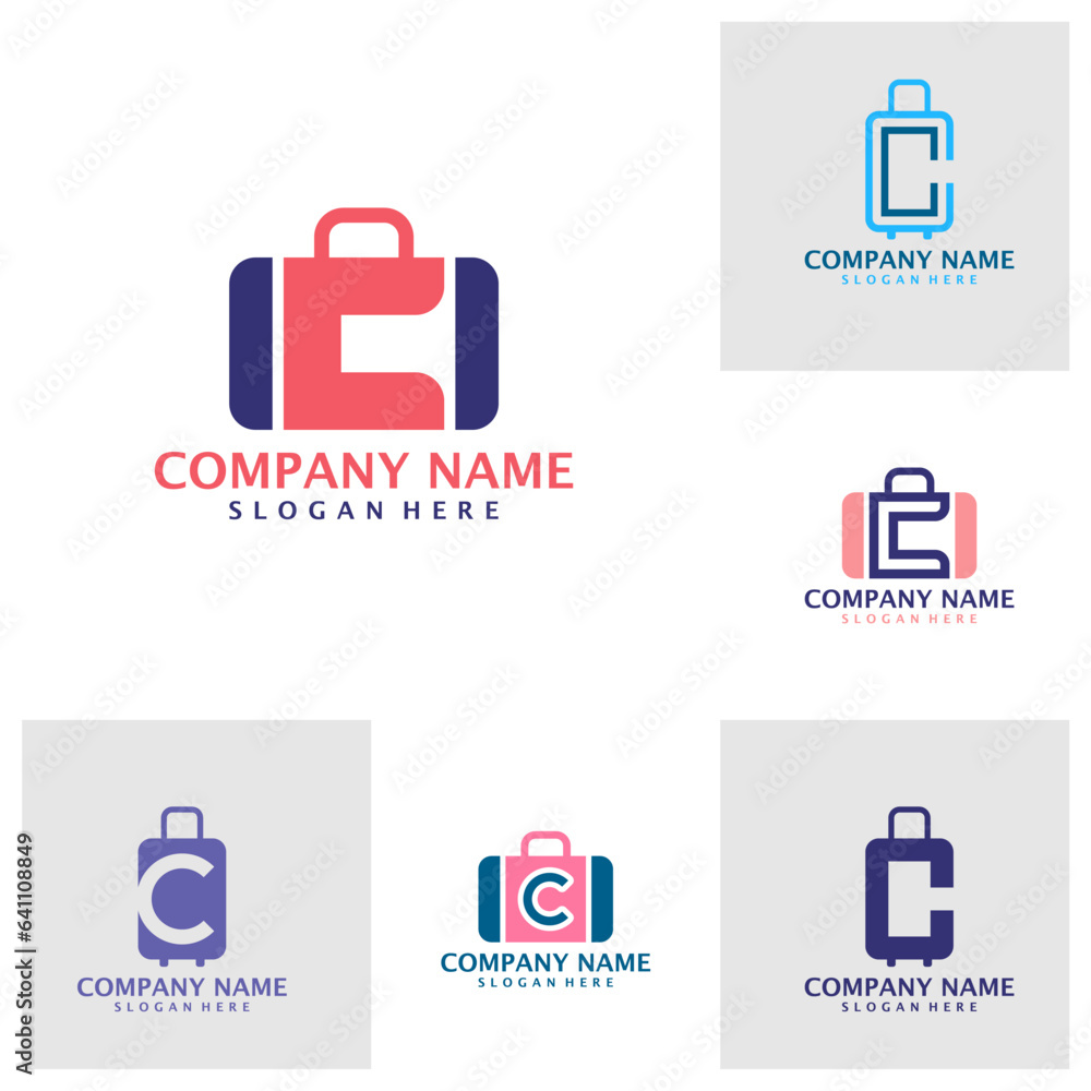 Set of Letter C with Suitcase logo design vector. Initial C with Suitcase logo design template concept Set of Letter C with Suitcase logo design vector. Initial C with Suitcase logo design template concept
