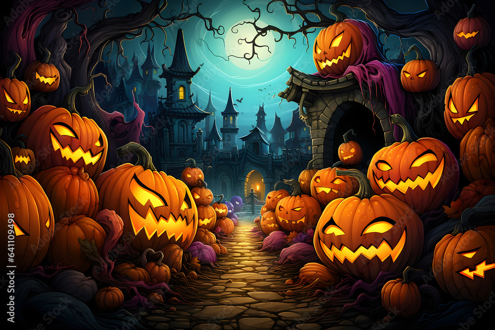 scary spooky halloween season, monster skull and crossbones halloween witch with pumpkin, halloween and October background scary spooky halloween season, monster skull and crossbones halloween witch with pumpkin, halloween and October background