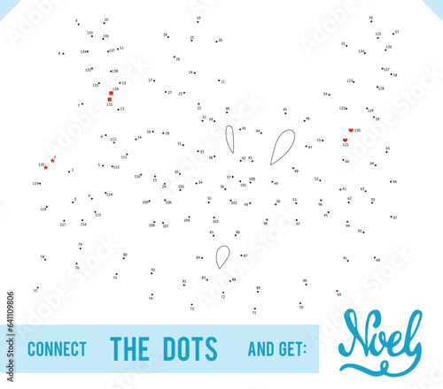 Lettering Word Noel by dot to dot for children and adults. Numbers game