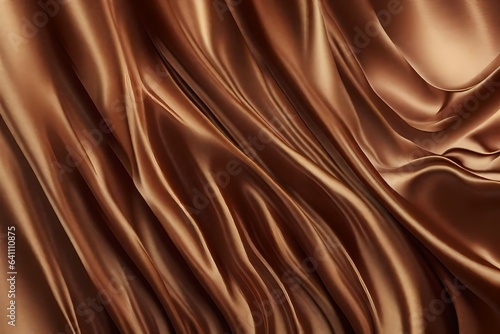 Closeup of rippled brown color satin fabric cloth texture background