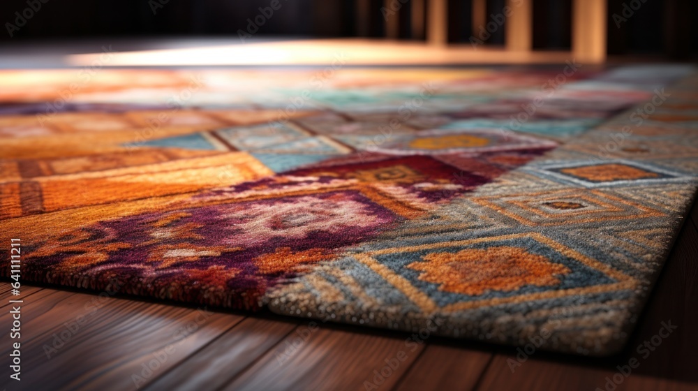 Close up of moroccan crafted carpet on a wooden floor. Selective focus. Close up of moroccan crafted carpet on a wooden floor. Selective focus.