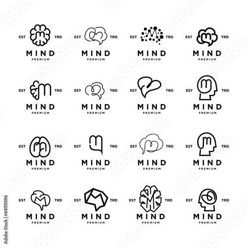 brain mind m Letter logo icon design illustration