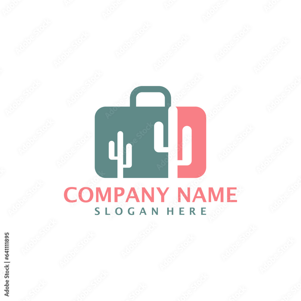 Cactus with Suitcase logo design vector. Cactus Suitcase logo design template concept Cactus with Suitcase logo design vector. Cactus Suitcase logo design template concept