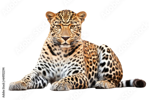 Portrait of Leopard or Cheetah that standing or walking isolated on clean png background  Panthera pardus looking at camera  wildlife animal