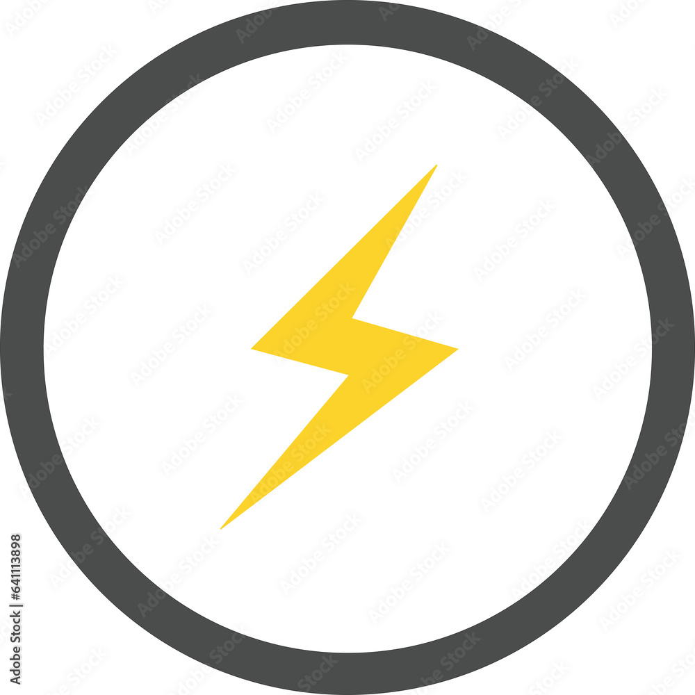 Yellow lightning in the middle, white circle with black edge Yellow lightning in the middle, white circle with black edge