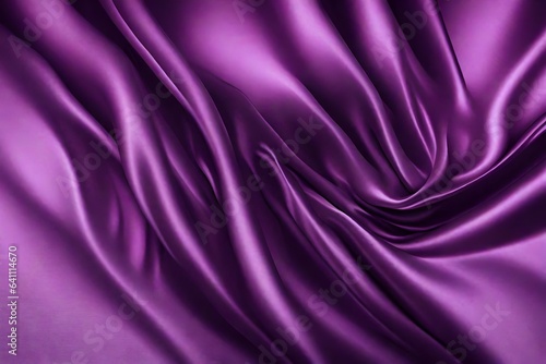 Closeup of rippled purple color satin fabric cloth texture background