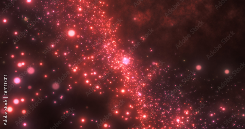 Abstract orange red energy particles and waves magical bright glowing futuristic hi-tech with blur effect and bokeh background