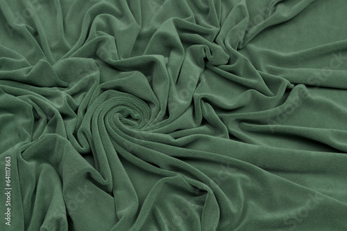 Fleece fabric blue top view. Texture of textile fleece bedspread. 