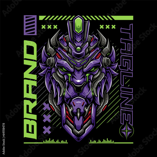 tiger head mecha robot streetwear concept illustration design