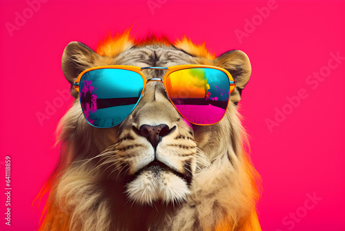 lion wearing colourful sunglasses © sam