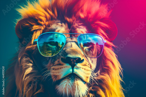 lion wearing colourful sunglasses © sam