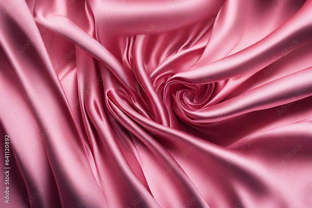 Closeup of rippled pink color satin fabric cloth texture background Closeup of rippled pink color satin fabric cloth texture background