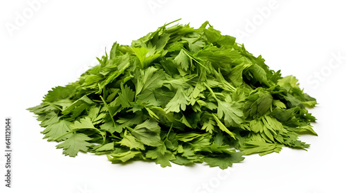 Chopped dry parsley leaves pile isolated on white background
