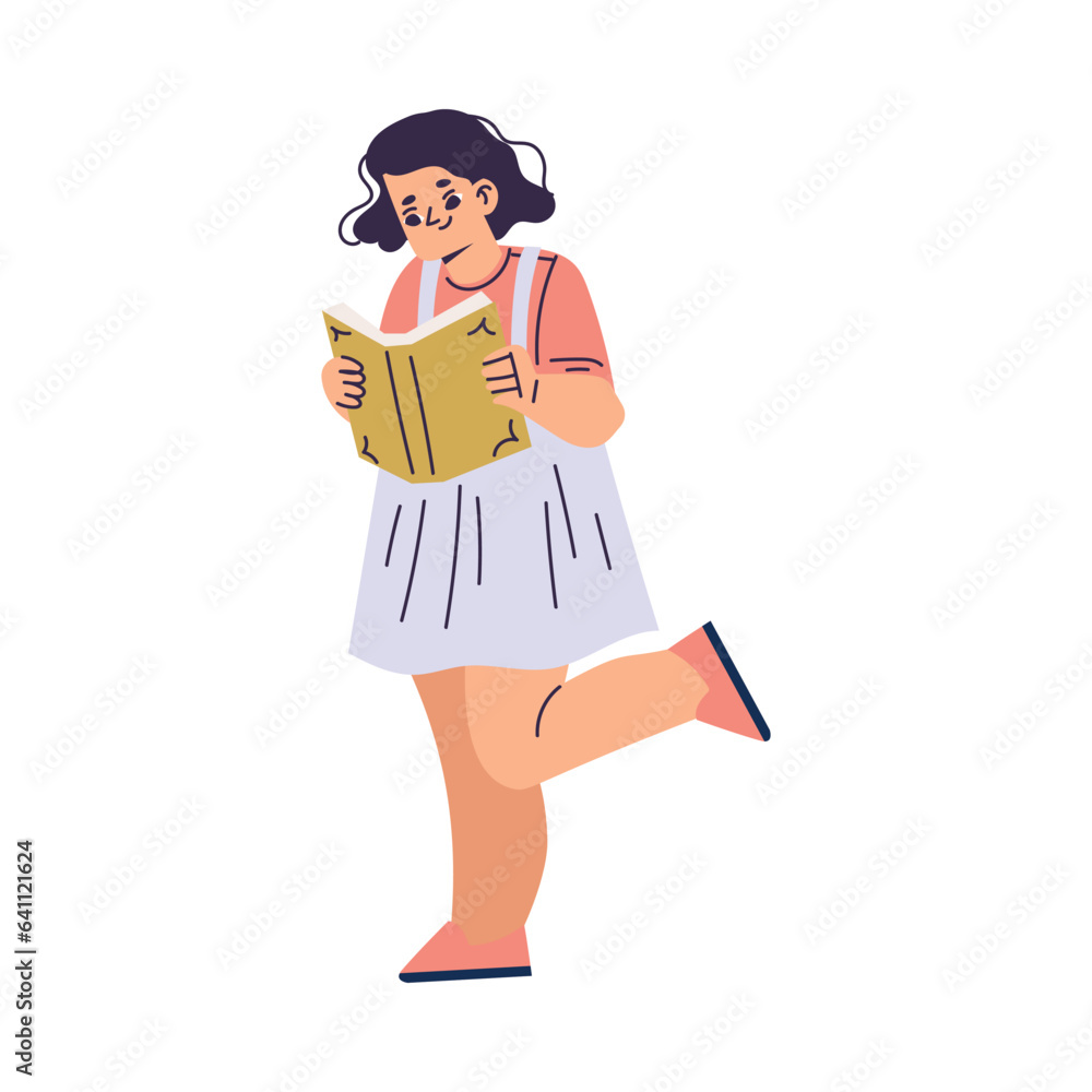 Little Girl with Open Book Reading Interested with Story Vector Illustration Little Girl with Open Book Reading Interested with Story Vector Illustration