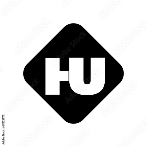 HU brand name letters on square shape.