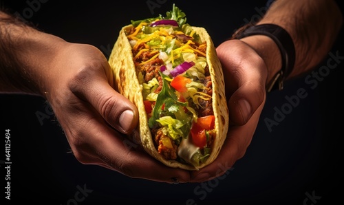 french tacos, handled by a person in a fast food joint . Generative AI