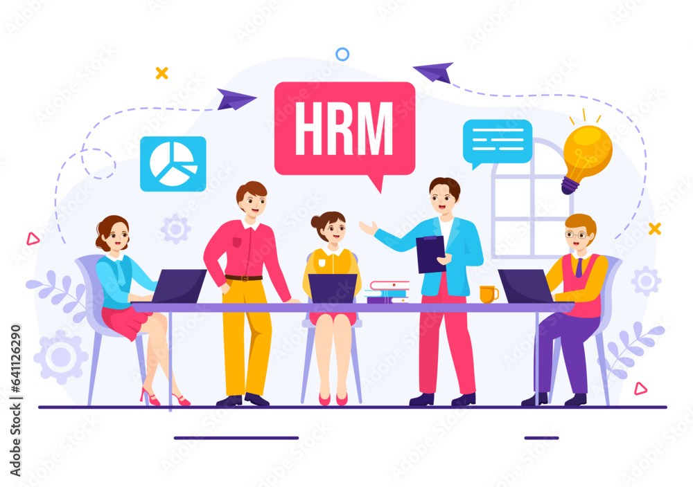 HRM Human Resource Management Vector Illustration with System Managing Company Employee for Marketing Materials and Business Background Design HRM Human Resource Management Vector Illustration with System Managing Company Employee for Marketing Materials and Business Background Design