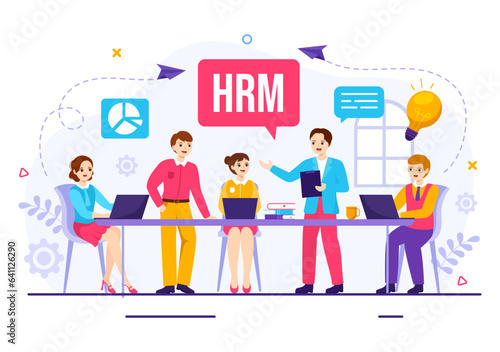 HRM Human Resource Management Vector Illustration with System Managing Company Employee for Marketing Materials and Business Background Design