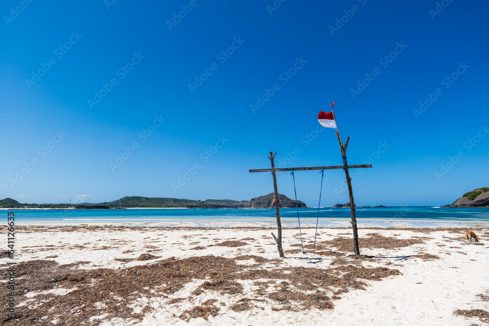 Lombok, Indonesia, Beach ocean view landscape at Tanjung Ann beach area. Lombok is an island in West Nusa Tenggara province, Indonesia.