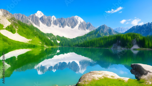 Majestic mountain lake in national park high tatra background and wallpaper 4. generative ai