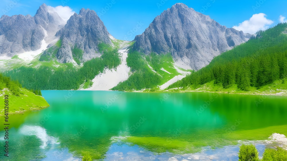 Majestic mountain lake in national park high tatra background and wallpaper 8. generative ai - obrazy, fototapety, plakaty 