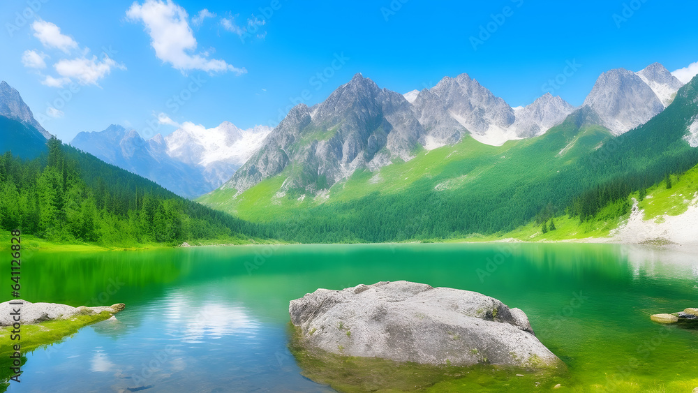 Majestic mountain lake in national park high tatra background and wallpaper 9. generative ai