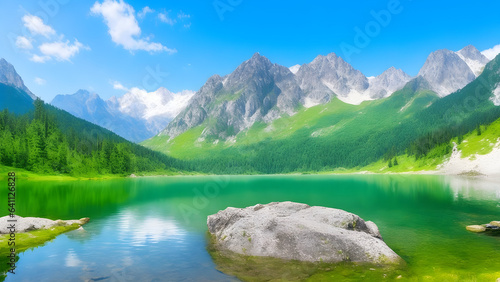 Majestic mountain lake in national park high tatra background and wallpaper 9. generative ai