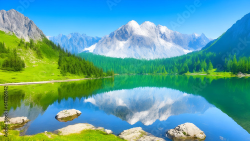 Majestic mountain lake in national park high tatra background and wallpaper 10. generative ai