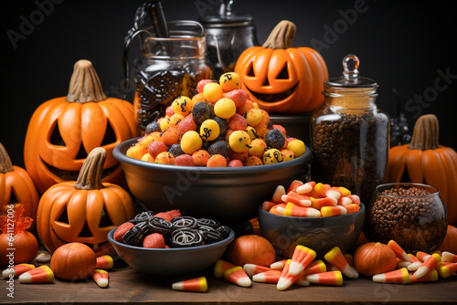 Halloween Pumpkin Candy Background Generative AI
