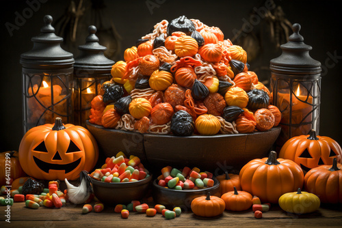 Halloween Pumpkin Candy Background Generative AI